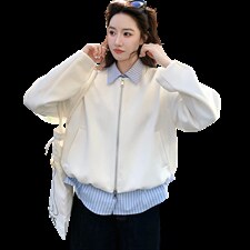 2026新款春季纯色条纹拼接假两件外套2D009-2601P160控258，女装短外套，2D009