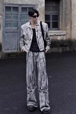 牛仔外套套装高级感痞帅一套扎染微喇裤JK100特P90NZ100特P65，男装工装外套，星座908-1