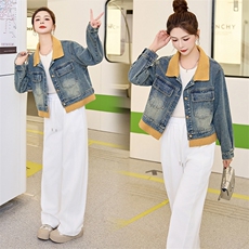 牛仔外套女春秋短款25新款设计感休闲宽松立领夹克小个子上衣套装，女装牛仔外套，江南女神