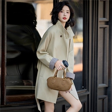 风衣外套女2025秋季新款休闲小个子高级感中长款收腰大衣潮，女装风衣，美沁