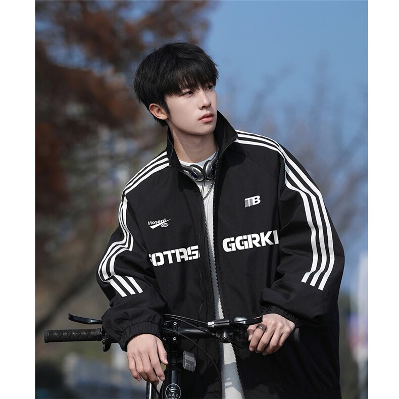 24新款立领春季条纹织带学生外套男潮流TPF6580P60控98,女装短外套,电商A268A