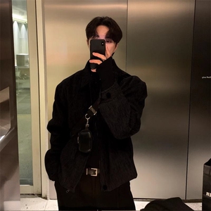 【现货】韩版短款男潮流灰色毛呢夹克外套翻领DKNZ001 特P105图片