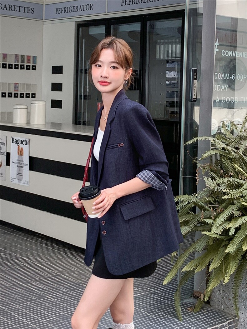 蓝色西装外套女2025秋季新款韩版通勤风高级感气质百搭西服上衣，女装西装，浙宝106