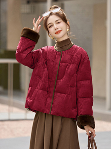 设计感立领拼接羽绒服女2025年冬季新款小个子白鸭绒短款图片