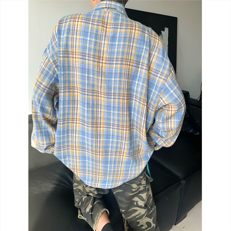 现货~格子大码长袖衬衫C5887/特P20黄色,男装衬衫,电商A094