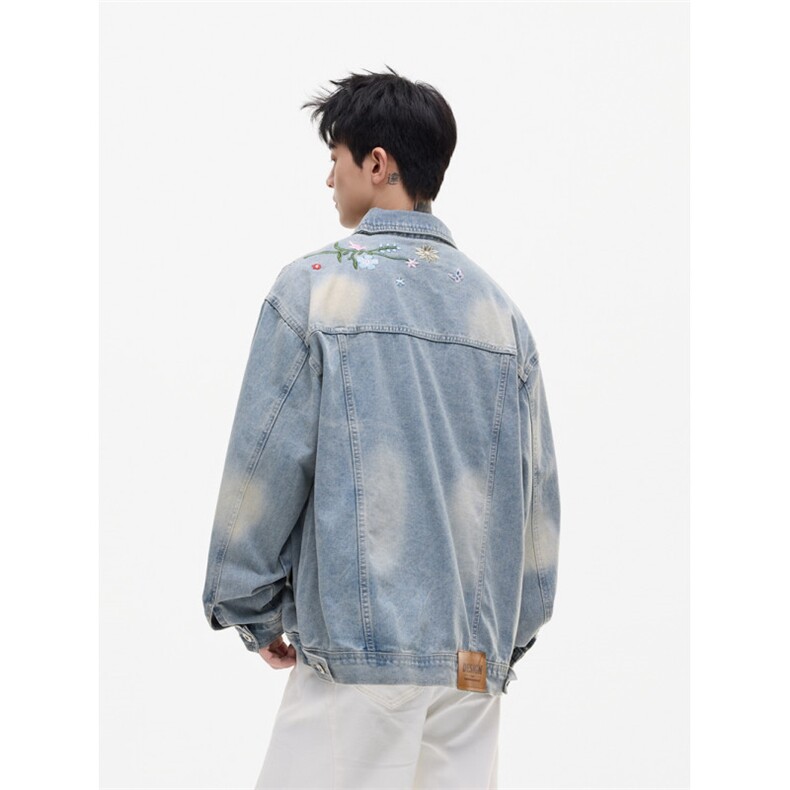 春秋季水洗花卉刺绣牛仔外套潮宽松休闲设计感夹克上衣,男装工装外套,星座410-6（原星座1304-1）