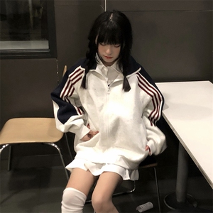 抖音得物高品质 美式高街重磅结构织带拼接撞色立领卫衣外套 CM41图片