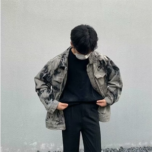 现货得物二开 扎染牛仔破坏废土风痞帅cleanfit牛仔衣JK1188-P68图片