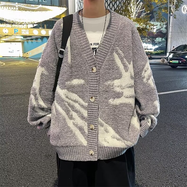 美式复古鹿毛绒开衫针织衫男女宽松慵懒风男百搭ins毛衣MA23-P52,男装针织衫/毛衣,星座1008