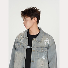 美式高街涂鸦印花破洞牛仔外套MCJ61P75，男装工装外套，星座1116-2