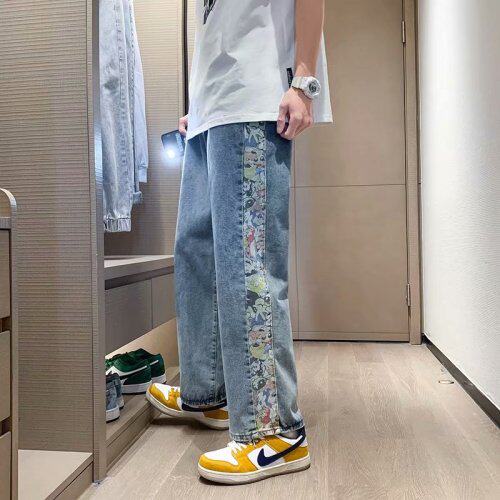 牛仔裤男拼接韩版夏季新款2021潮流长裤痞子帅气休闲裤K362-P42,男装牛仔裤,星座412-2
