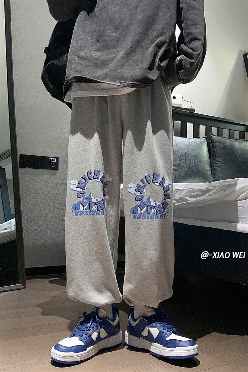 秋装卫裤男宽松印花束脚裤休闲裤D329-QM516-P50控68,男装休闲裤,电商D329