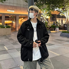 高街暗黑金属感牛仔外套上衣春秋冬直下摆翻领青少年长袖J630/P70，男装工装外套，星座506