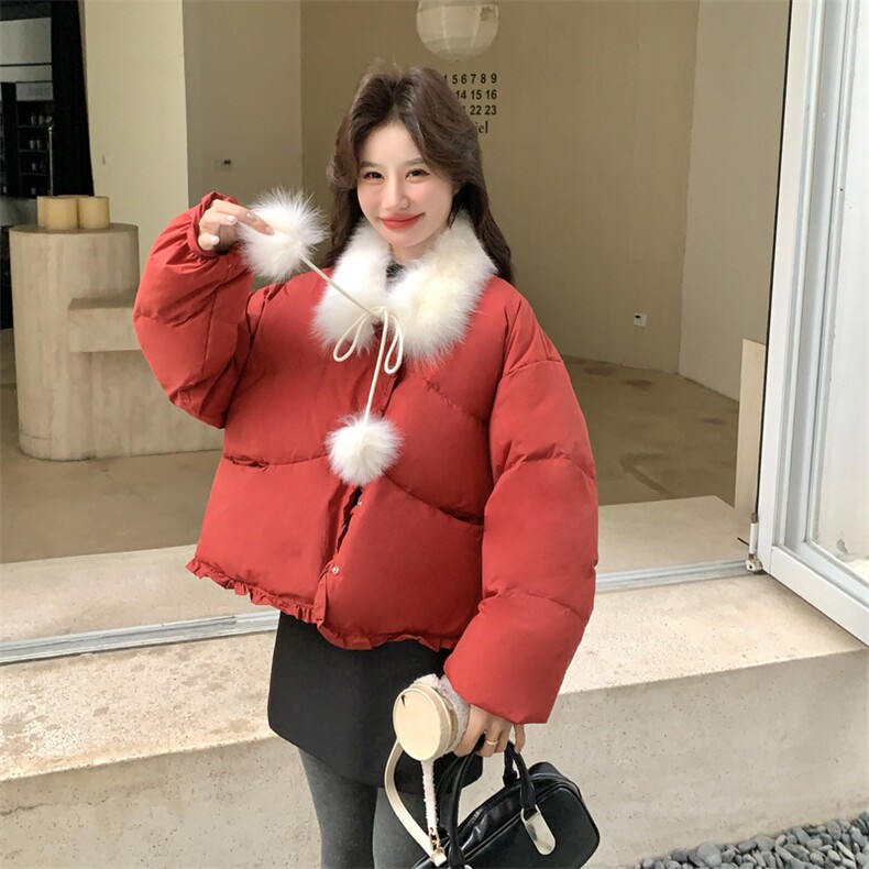 新款现！真狐狸毛保暖红色羽绒服外套2C133-6012-P285-K408,女装羽绒服,2C133