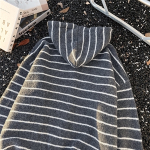 条纹连帽毛衣男女美式复古慵懒风撞色针织开衫外套 MY9574-P70图片