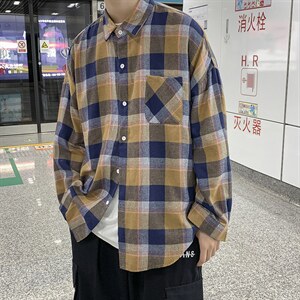 夏季ins港风复古格子宽松衬衫潮流宽松百搭薄款上衣W1203-P32图片