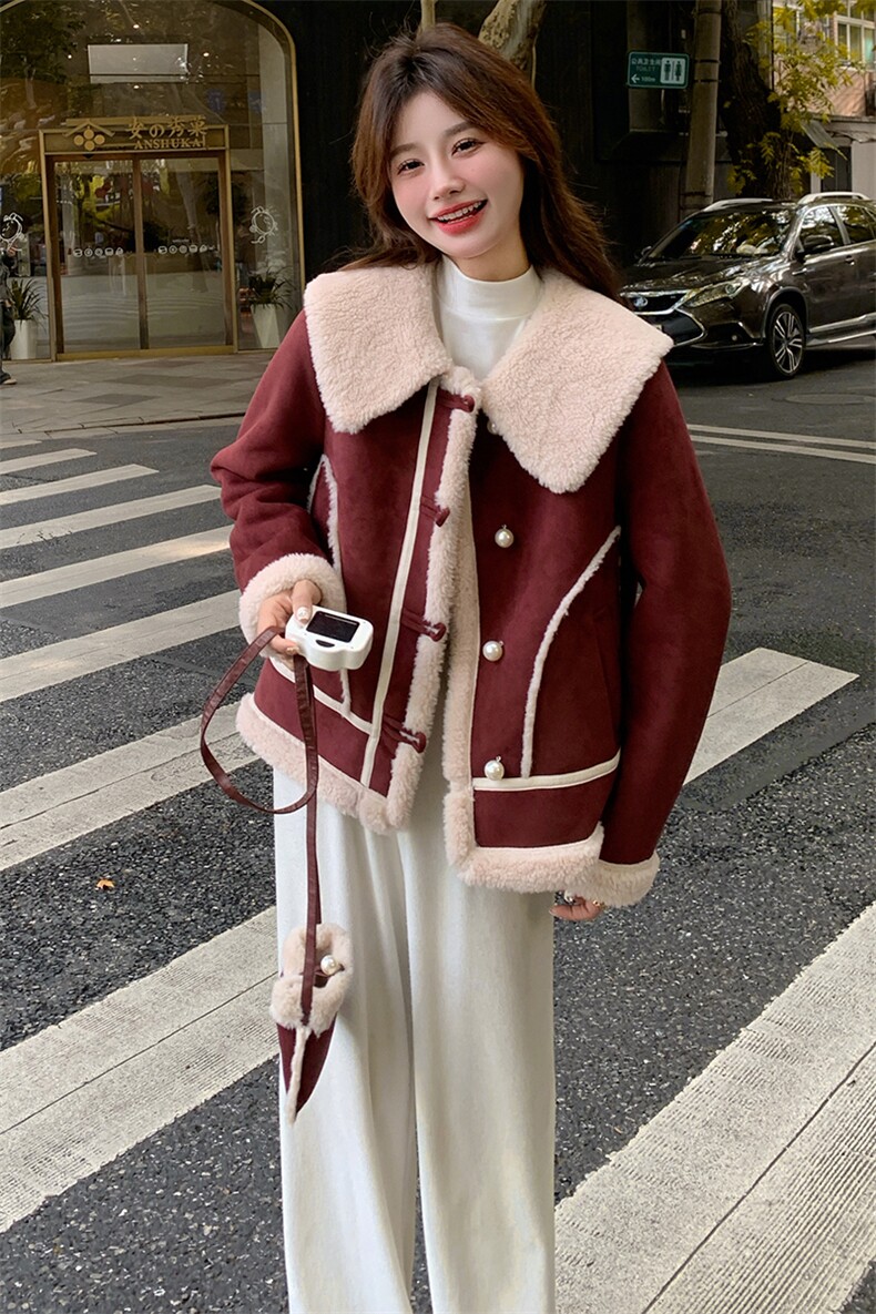 2025新款设计感皮毛一体羊羔毛外套女秋冬甜美风奶乎乎森系超好看,女装羊羔毛/颗粒绒,浪娴服饰