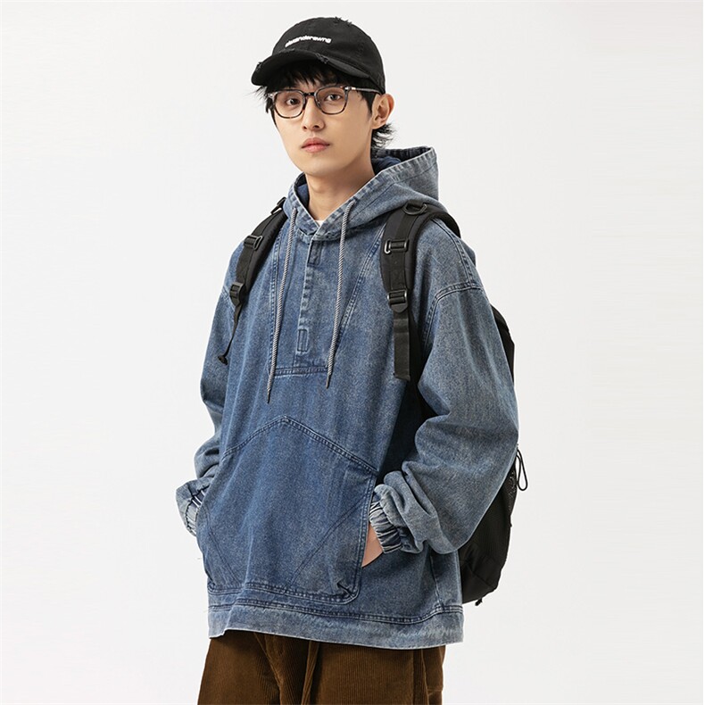2026春季新款男装日系潮牌宽松连帽牛仔外套休闲夹克JK580-F135图片