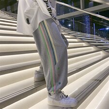 港风宽松彩条织带运动裤男休闲裤九分裤潮 A125-DK919-P45图片