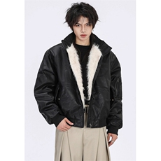短款宽松座山雕飞行员PU夹克皮毛一体外套加绒棉服男MS5031，男装夹克，星座1116A（原606A-3）
