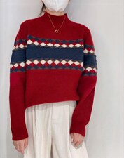 菱形拼色毛衣，女装针织衫/毛衣，驿谷