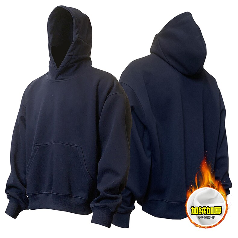 480G重磅加绒加厚硬挺boxy男女秋冬美式高街短款结构廓形连帽卫衣，男装卫衣，电商A486-1