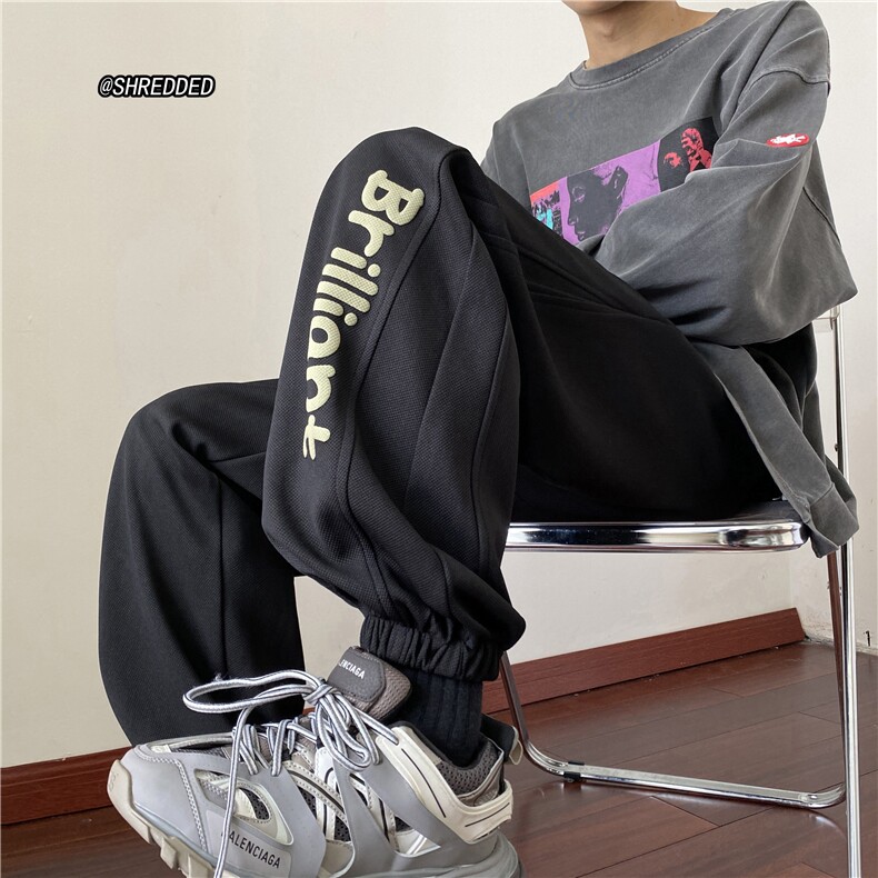 2024秋季新款港风字母发泡印花宽松束脚卫裤B315-K23464-p50控68,男装休闲裤,电商B315