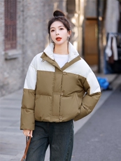 时尚撞色羽绒服女2025冬季新款宽松短款立领白鸭绒加厚面包服外套，女装羽绒服，姿衣坊
