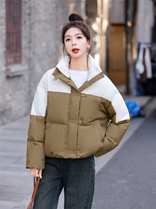 时尚撞色羽绒服女2025冬季新款宽松短款立领白鸭绒加厚面包服外套图片