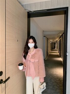 蝴蝶结拼皮毛毛外套,其它,M.W 嫚维