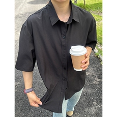 薄款冰丝短袖衬衫男简约纯色垂感休闲痞帅衬衣CS288-P20，男装T恤，星座301C-5