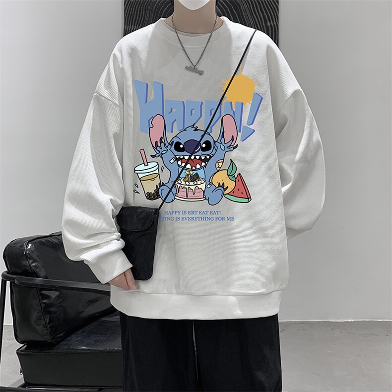 华夫格卫衣圆领卫衣男大码长袖t恤男外套 HW76077-P30加绒款-P40图片