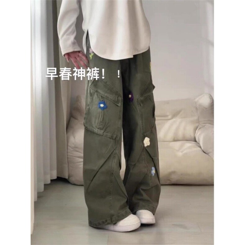 港风日系复古刺绣大口袋工装裤早春炸街高腰阔腿休闲裤ZK3886-P75,男装休闲裤,星座313A(原308A-2)