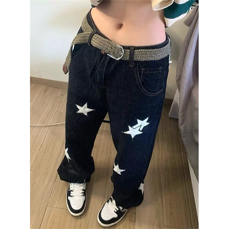 阔腿星星牛仔裤女秋冬新款宽松显瘦梨形身材直筒裤子 N8315图片