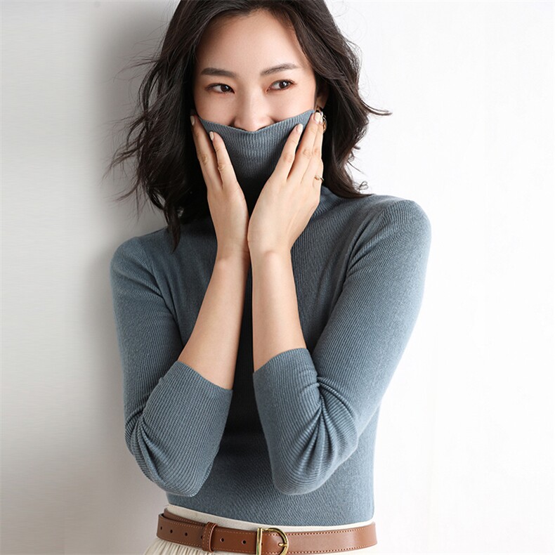 修身纯色高领毛衣女2024秋季新款时尚长袖针织衫图片