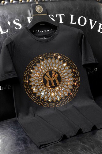夏季套头短袖燙钻潮休闲圆领T恤亮片大码简欧QT4066-1-A1031-P45,男装T恤,电商A227B（原钱塘4066-1）