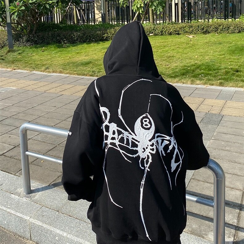 潮流美式街头创意印花开衫连帽卫衣春秋冬季宽松百搭拉链外套,女装短外套,星座506A
