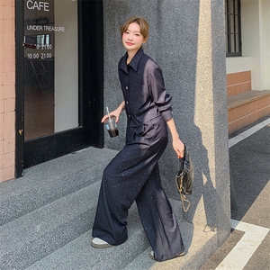 新款撒银衬衫领上衣+ 阔腿裤两件套腰带2C050-1225-P175K258图片