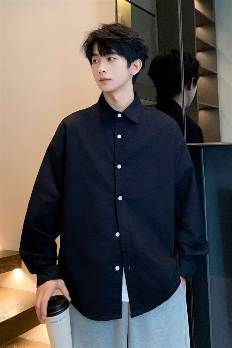 GS3031P35日系港风宽松纯色长袖衬衫潮男百搭四季款长袖外套,男装衬衫,星座1108-5