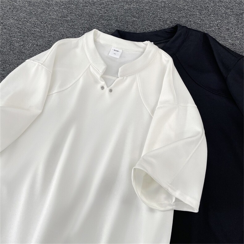 美式高级感V领短袖T恤男女夏季宽松简约半袖打底衫潮-T1699图片