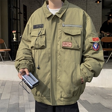 美式飞行员工装夹克男ins潮牌贴标棒球服秋冬加棉外套JK0998-P78，男装夹克，星座308B-2