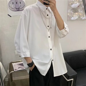 方领时尚潮百搭青春流行衬衫男七分袖送项链C606P32,男装衬衫,星座1116-2