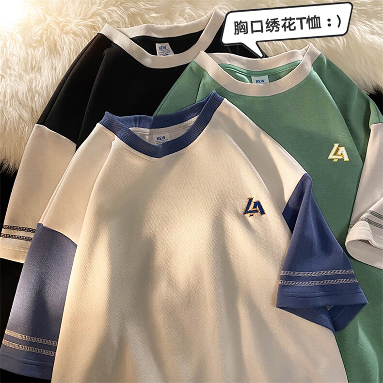 新款港风时尚潮牌精致短袖时装拼色运动风夏季上衣ZDY3415-P49,男装T恤,星座717