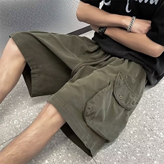 日系军绿工装短裤男夏季高街机能大口袋宽松休闲五分裤ED215-P36，男装牛仔裤，星座1001-1