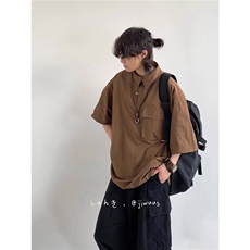 C243-P30日系复古夏季2024工装衬衫男女短袖polo衫宽松t恤上衣，男装Polo衫，电商B323A