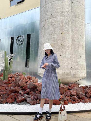 秋装新款韩版格子连衣裙，女装连衣裙，谦度