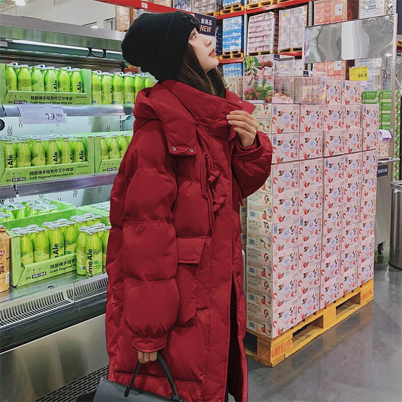 韩系高级小众中长款红色连帽羽绒服冬女2025超火好看加厚保暖外套,女装羽绒服,2C293