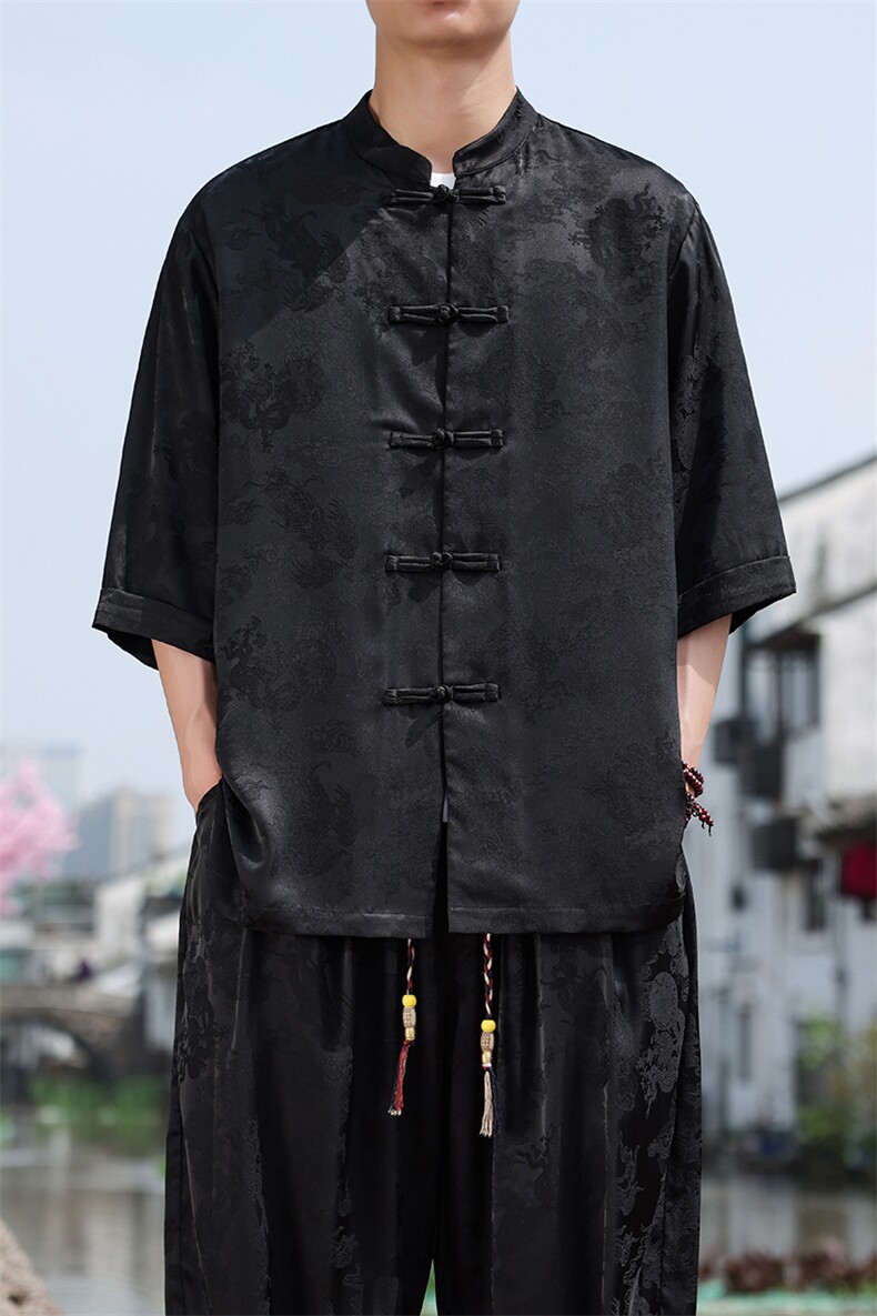 风七分袖衬衫男士2025夏季新款立领大码盘扣上衣CS100-P55,男装衬衫,电商A008