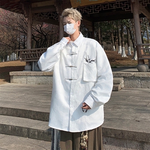 新款新中式潮中山装高级感痞帅外套男唐装长袖衬衫C45377-p55图片