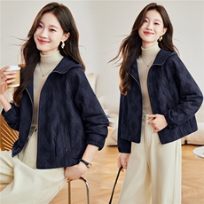 2026年春季宽松连帽菱形格夹棉短外套上衣，女装短外套，简韵佳